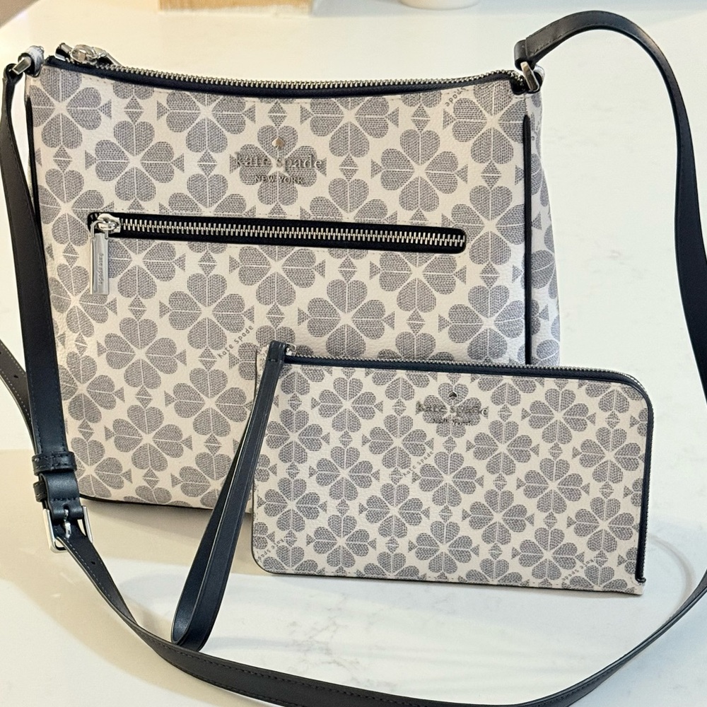 Kate Spade Blue and White Floral Print Crossbody Bag with Wallet